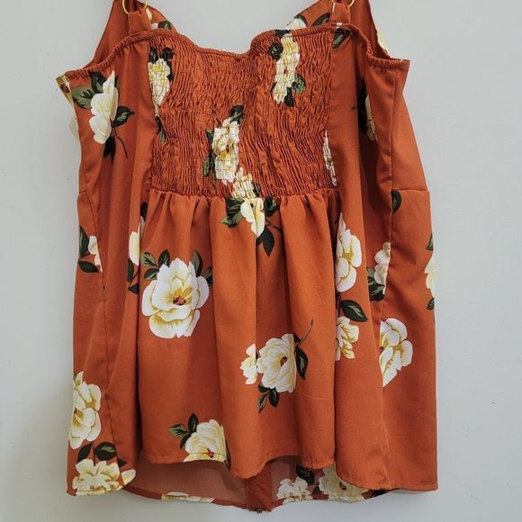 NEW GLORY Orange Floral Print Center Zip Tank Top, Large - Picture 8 of 13